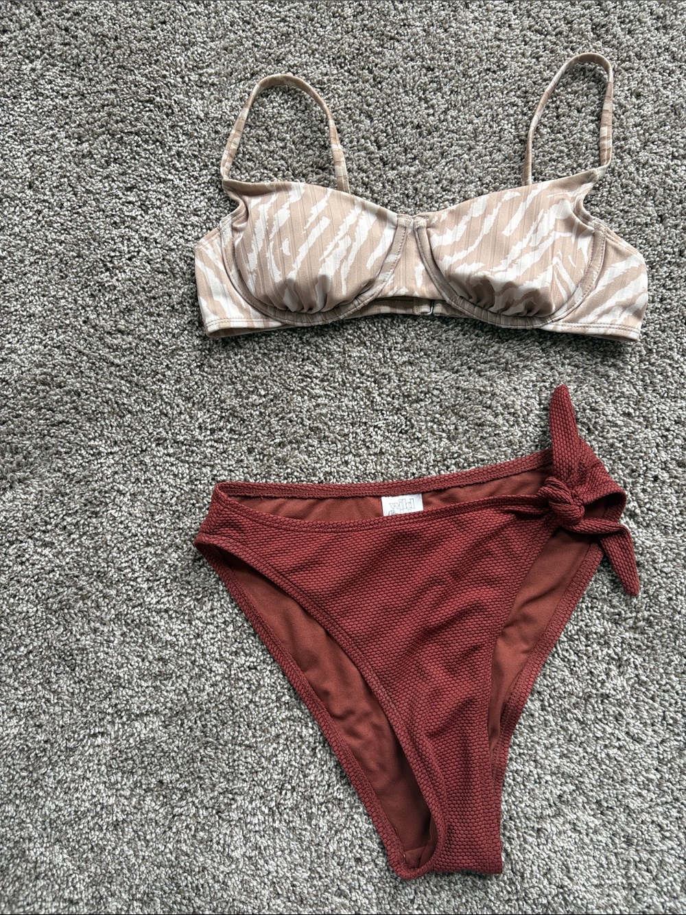 wild fable Beige Zebra Print Bikini Top with Rust High-Waist Tie-Side Bottom